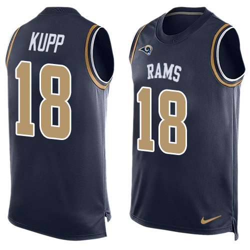 Nike Rams #18 Cooper Kupp Navy Blue Team Color Men's Stitched NFL Limited Tank Top Jersey - Click Image to Close